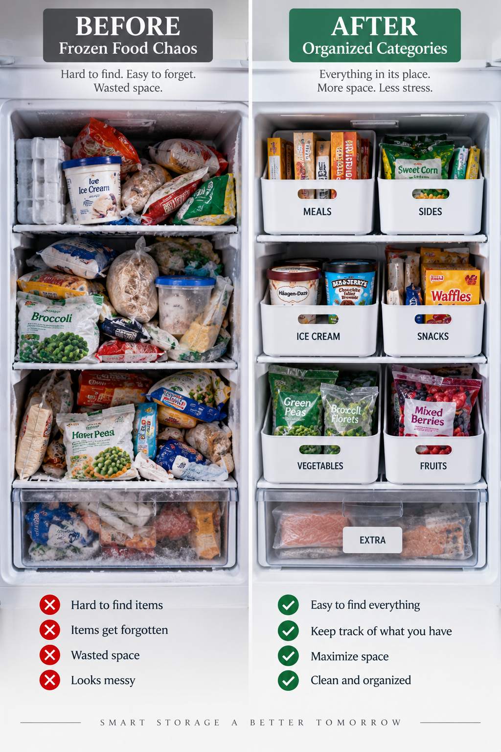 Freezer Bin Organizer - "Frozen Foods Stay Organized"