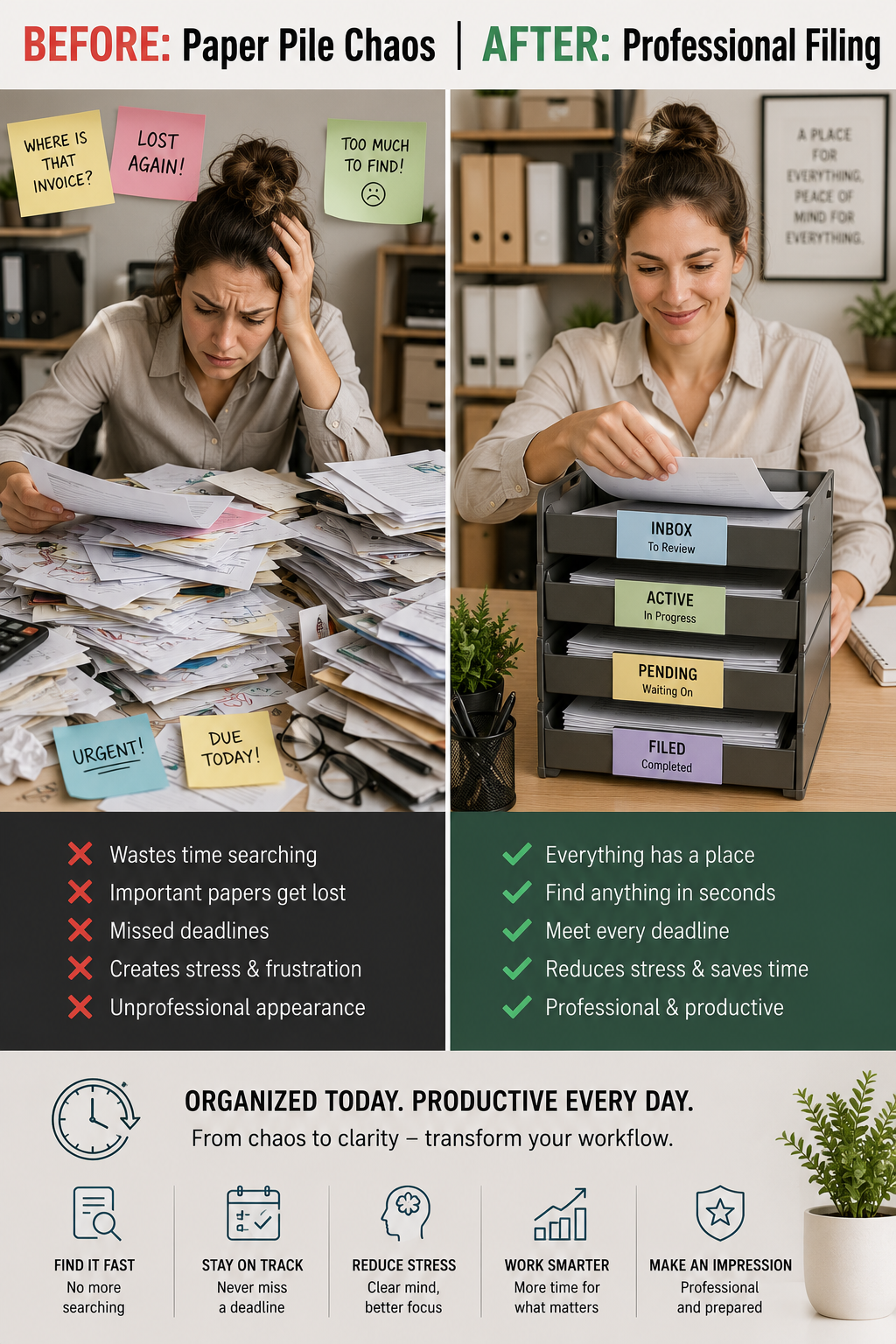 Paper Piles Consuming Your Desk? Professional Filing System Changes Everything