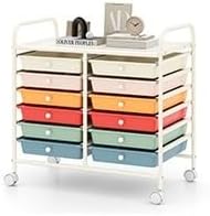 LDAILY 12 Drawer Rolling Storage Cart, Craft Cart Organizer on Wheels w/Metal Frame, Large Capacity & Smooth Drawer, Rolling Cart w/Drawers for Classroom, Office