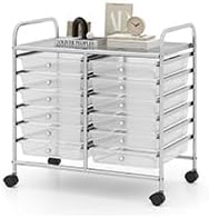 LDAILY 12 Drawer Rolling Storage Cart, Craft Cart Organizer on Wheels w/Metal Frame, Large Capacity & Smooth Drawer, Rolling Cart w/Drawers for Classroom, Office