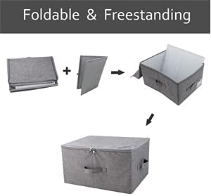 Folding Rigid Storage Baskets for Clothing, Closet Shelf Drawers, 2 pcs | 17.6*13.6*9.7" fits most shelves/ closet/ wardrobes, 3-side zipper lid for heavy large stuff, sturdy fabric plastic boards