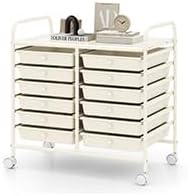 LDAILY 12 Drawer Rolling Storage Cart, Craft Cart Organizer on Wheels w/Metal Frame, Large Capacity & Smooth Drawer, Rolling Cart w/Drawers for Classroom, Office