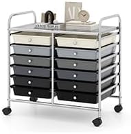 LDAILY 12 Drawer Rolling Storage Cart, Craft Cart Organizer on Wheels w/Metal Frame, Large Capacity & Smooth Drawer, Rolling Cart w/Drawers for Classroom, Office