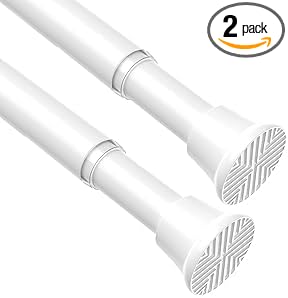 2 Pack Spring Tension Curtain Rods 31-76 Inches, Spring Loaded Curtain Rods No Drilling, Adjustable Expandable Tension Rod for Window Doorway Kitchen Curtain Bedroom Closet, White