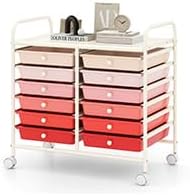 LDAILY 12 Drawer Rolling Storage Cart, Craft Cart Organizer on Wheels w/Metal Frame, Large Capacity & Smooth Drawer, Rolling Cart w/Drawers for Classroom, Office
