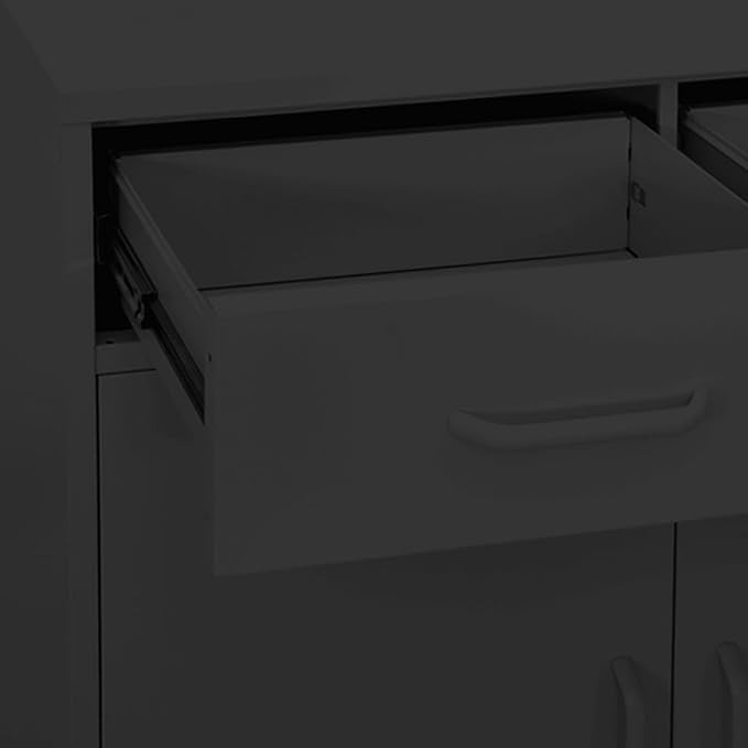 Anthracite Steel Storage Cabinet with Two Doors and Two Drawers, Adjustable Shelf, Ball-Bearing Runners, Levelers for Stability, Modern Design for Home Office Organization
