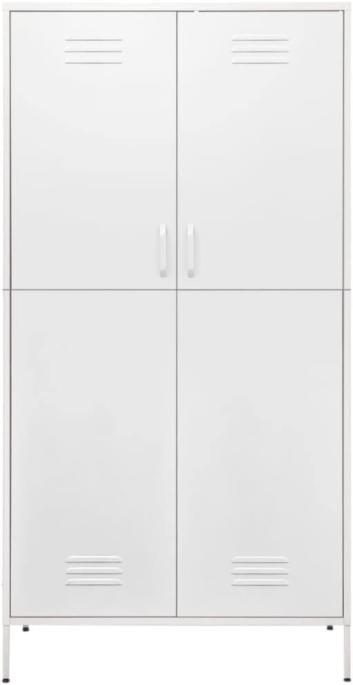 Metal Side Storage Cabinet Organizer, Employees Locker Industrial Steel Storage Cabinet with, 4 Adjustable Shelves for Office, Garage, Home 35.4"x19.7"x70.9" White -AA