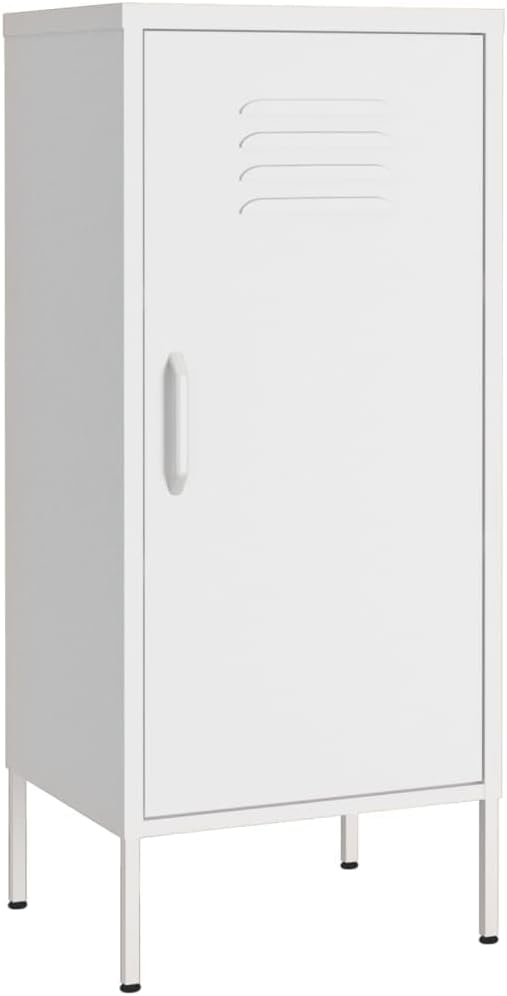 Modern Storage Cabinet with Adjustable Shelves, White Minimalist Steel Organizer for Living Room and Bedroom, Sturdy Construction for Books and Decor
