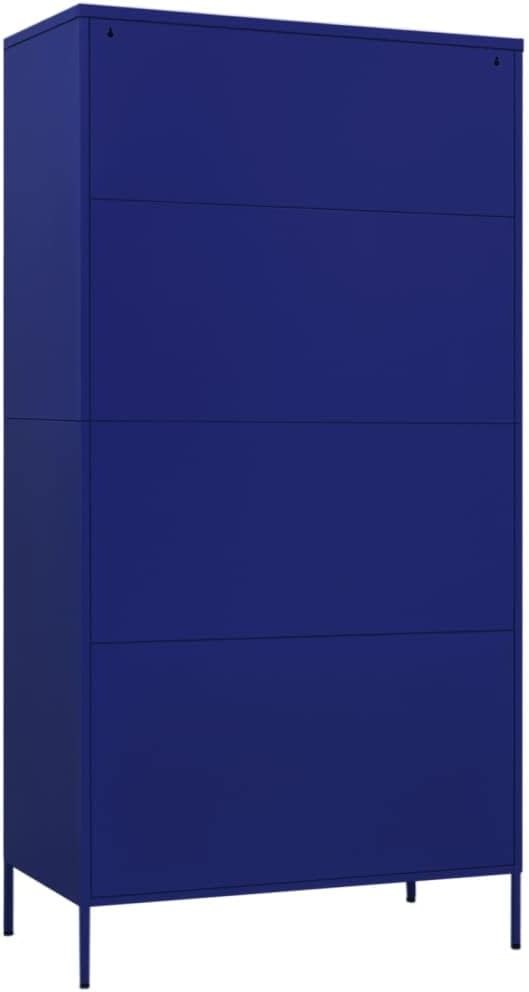 Metal Wardrobe Storage Cabinet,Employees Locker Wardrobe Industrial Steel Storage Cabinet with Hanging Rod, 4 Adjustable Shelves for Office, Garage, Home 35.4"x19.7"x70.9" Navy Blue -AA