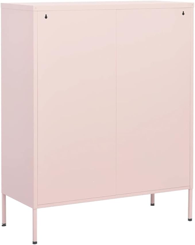 Pink Steel Storage Cabinet with Two Drawers and Adjustable Shelves, Medium Rectangular Organizer for Living Room Bedroom Office, Durable Metal Furniture with Levelers