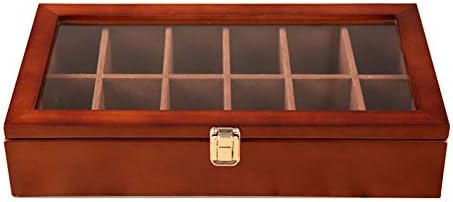 Large Solid Wood Storage Box with 12 Compartments and Glass Lid - Multi-Functional Organizer for Home, Office, Crafts, and Toys
