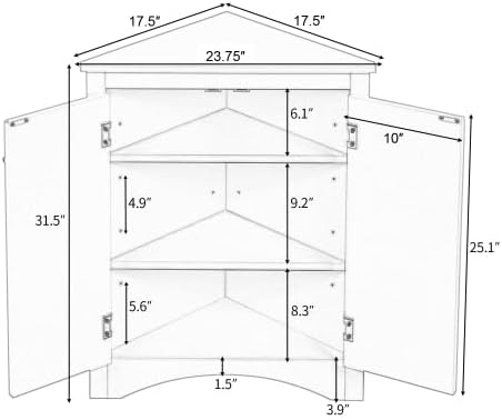 Corner Storage Cabinet with Adjustable Shelves, Triangle Bathroom & Kitchen Organizer, Freestanding Floor Cabinet for Toilet Kitchen Bathroom Cleaning Supplies (Black)