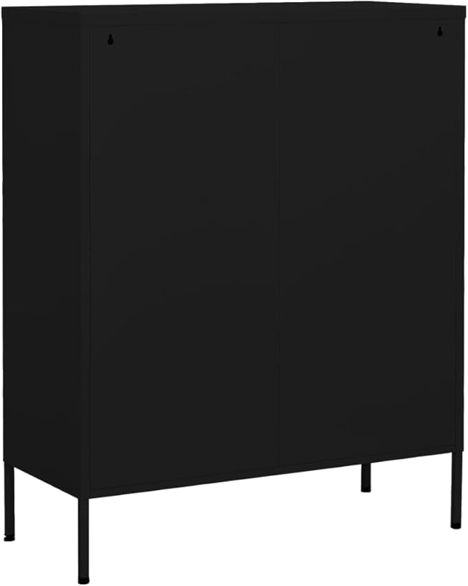 Black Steel Storage Cabinet with Medium Height-Adjustable Shelves, Modern Design for Living Room and Office Organization, Durable Metal Furniture with Wall Mounting Kit