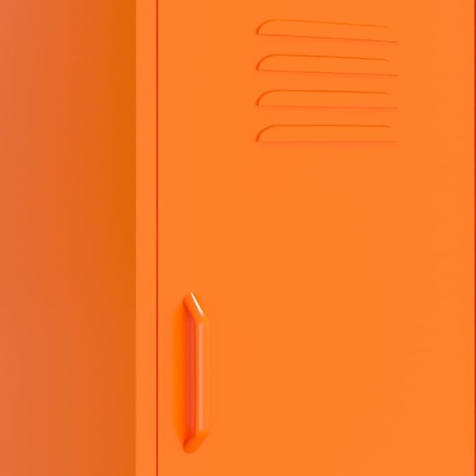 Modern Orange Steel Storage Cabinet with Adjustable Shelves for Living Room and Bedroom Organization, 2 Spacious Shelves for Books and Small Items, Free-Standing Metal Design