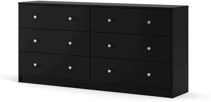 Furnifact Black Dresser for Bedroom – Modern 6 Drawer Dresser with Spacious Storage for Clothes and Essentials