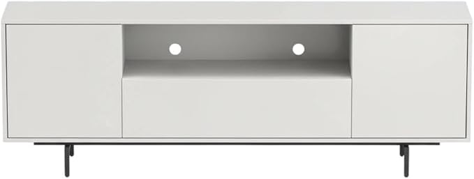 Furnifact White Laminate 3 Door TV Console for Modern Transitional Industrial Living Room Decor, Engineered Wood, Sleek Storage Solution