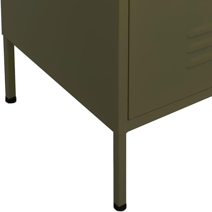 Olive Green Steel Storage Cabinet with Adjustable Shelf and Two Drawers, 31.5 x 13.8 x 40.0 Inches, Durable Metal Organizer for Home Office, Smooth Ball Bearing Glide System,