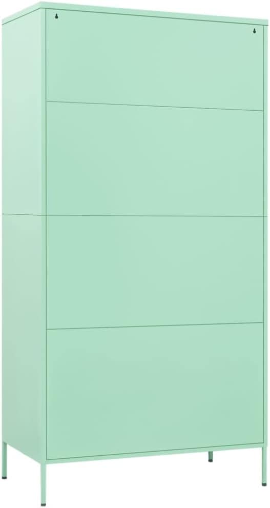 Metal Wardrobe Storage Cabinet,Employees Locker Wardrobe Industrial Steel Storage Cabinet with Hanging Rod, 4 Adjustable Shelves for Office, Garage, Home 35.4"x19.7"x70.9" Mint