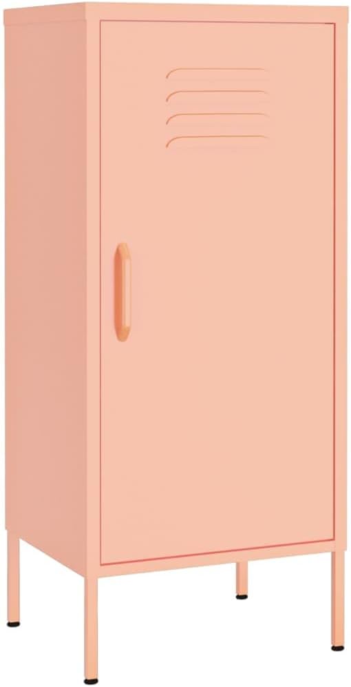 Modern Pink Steel Storage Cabinet with Adjustable Shelves, 40.0 Inch Tall Rectangular Design for Books and DVDs, Wall-Mount Safety Feature, Sturdy Steel Construction, Easy