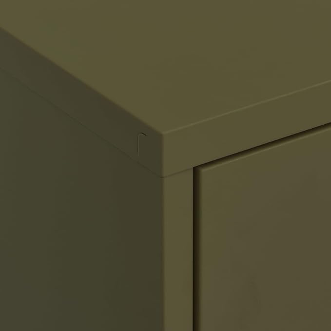 Olive Green Steel Storage Cabinet with Adjustable Shelf and Two Drawers, 31.5 x 13.8 x 40.0 Inches, Durable Metal Organizer for Home Office, Smooth Ball Bearing Glide System,