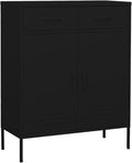 Black Steel Storage Cabinet with Medium Height-Adjustable Shelves for Home Office Organization, Modern Design Furniture with Sturdy Build and Wall Mounting Kit
