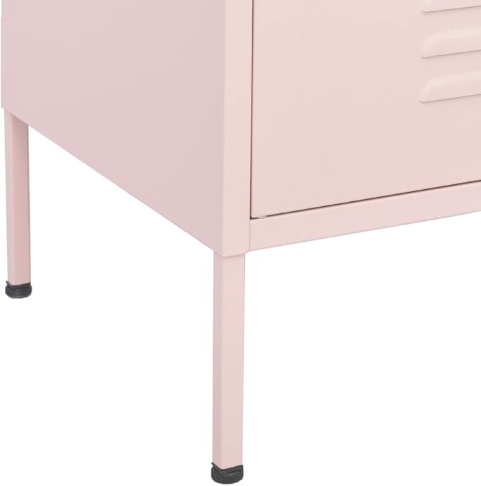 Pink Steel Storage Cabinet with Two Drawers and Adjustable Shelves, Medium Rectangular Organizer for Living Room Bedroom Office, Durable Metal Furniture with Levelers
