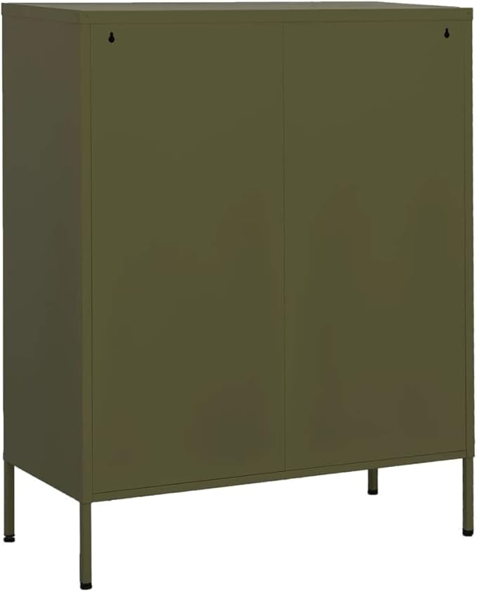 Olive Green Steel Storage Cabinet with Adjustable Shelf and Two Drawers, 31.5 x 13.8 x 40.0 Inches, Durable Metal Organizer for Home Office, Smooth Ball Bearing Glide System,