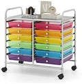 LDAILY 12 Drawer Rolling Storage Cart, Craft Cart Organizer on Wheels w/Metal Frame, Large Capacity & Smooth Drawer, Rolling Cart w/Drawers for Classroom, Office