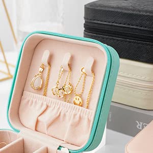 Neveika Portable Travel Mini Jewelry Box Leather Jewellery Ring Organizer Case Storage Gift Box Girls Women (blue).