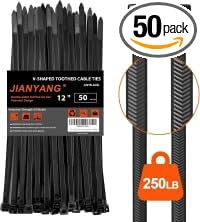 12 Inch V-Shaped Zip Ties Double Sided Toothed,250 LBS Tensile Strength Heavy Duty Cable Wire Ties With Self-Locking Adjustable More Durable Nylon Tie Wraps for Indoor Outdoor（50 Pack）
