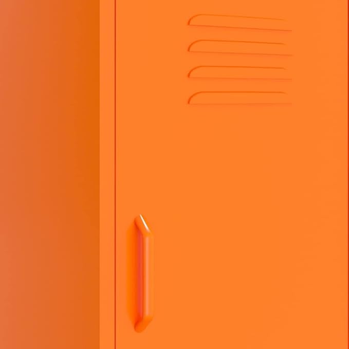 Modern Storage Cabinet with Adjustable Shelves, Orange Metal Design for Living Room and Bedroom Organization, Spacious Free-Standing Furniture for Books and Small Items