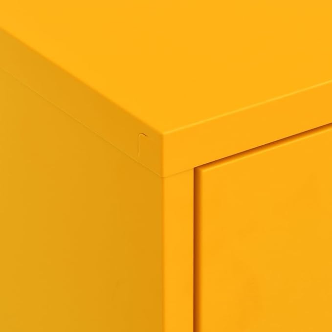 Mustard Yellow Steel Storage Cabinet with Adjustable Shelves and Feet, Large Capacity Organizer with Two Drawers and Two Doors for Living Room and Study, Durable Metal