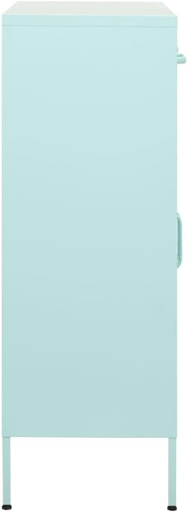 Mint Green Steel Storage Cabinet with Adjustable Shelves, 2 Drawers and Open Shelf for Office Living Room Organization, Modern Metal Furniture with Durable Structure and Easy