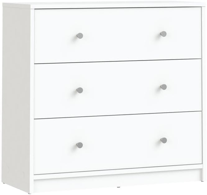 Furnifact White 3 Drawer Nightstand - Large Bedside Dresser for Stylish Storage