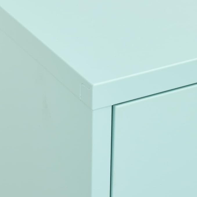 Mint Green Steel Storage Cabinet with Adjustable Shelves, 2 Drawers and Open Shelf for Office Living Room Organization, Durable Metal Structure and Versatile Modern Furniture