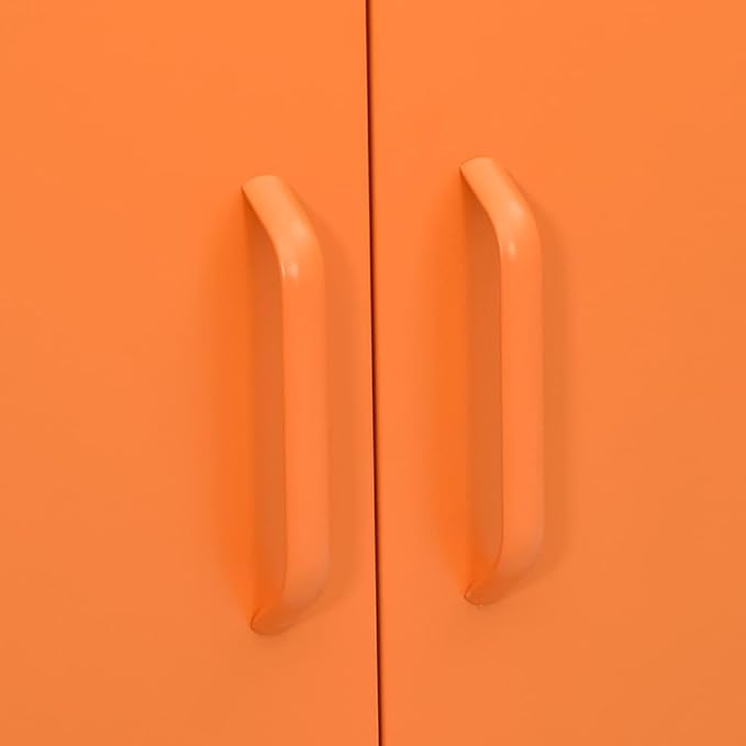 Modern Steel Storage Cabinet with Fully Extendable Drawers and Adjustable Shelves in Bright Orange Finish for Living Area or Office Organization
