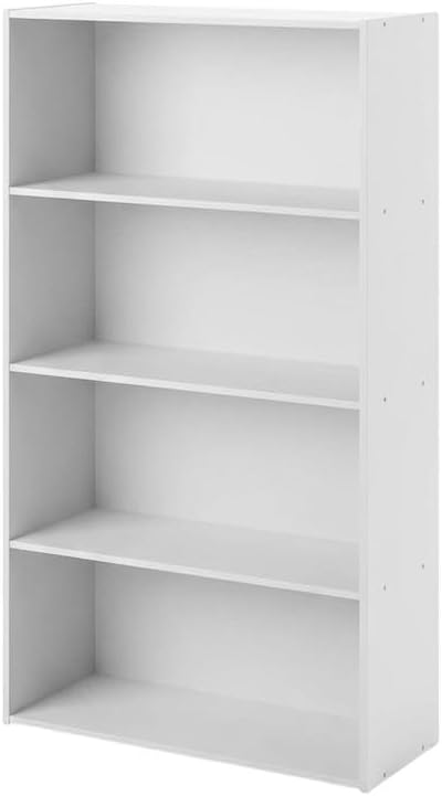 Furnifact White Bookcase with Sturdy Wood Construction, Spacious Shelving, Contemporary Style for Home Office Living Room Storage