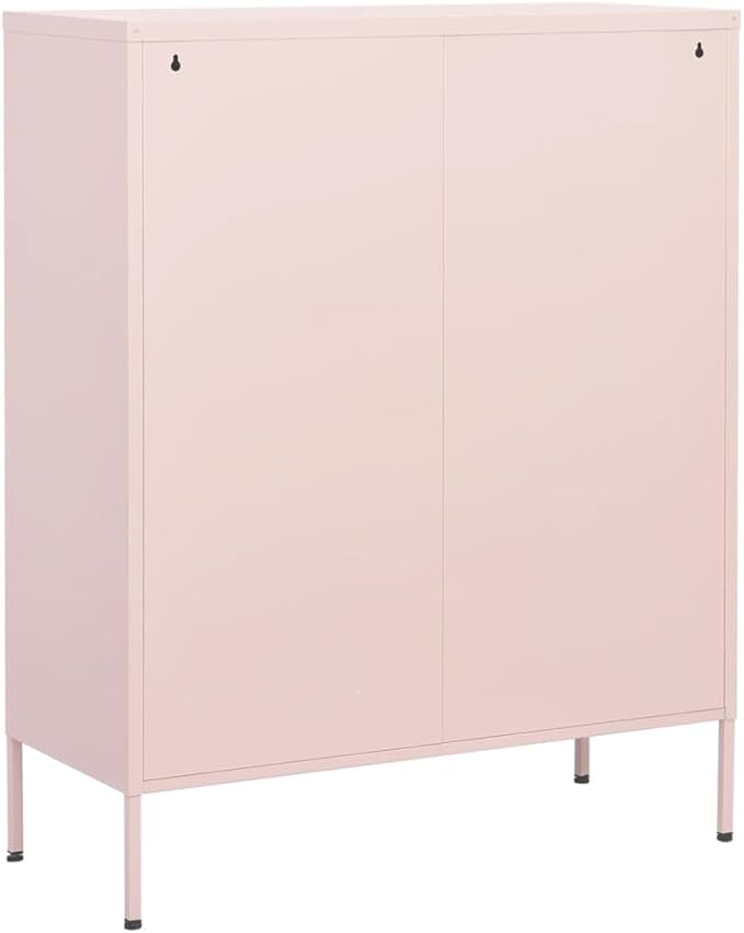 Pink Steel Storage Cabinet with Two Drawers and Adjustable Shelves, Medium Rectangular Organizer for Living Room Bedroom Office, Durable Metal Furniture with Levelers