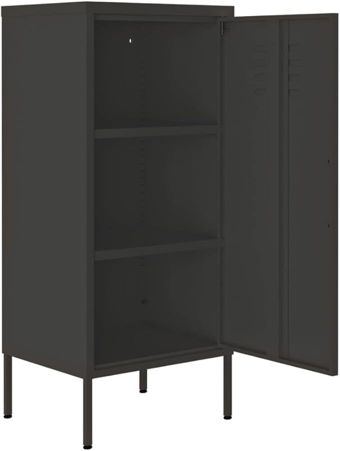 Modern Steel Storage Cabinet with Adjustable Shelves, Anthracite Matte Finish for Living Room and Office Organization, Durable Metal Construction