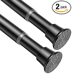 2 Pack Spring Tension Curtain Rods 16-36 Inches, Spring Loaded Curtain Rods No Drilling, Adjustable Expandable Tension Rod for Window Doorway Doorway Kitchen Curtain Bedroom Closet, Black