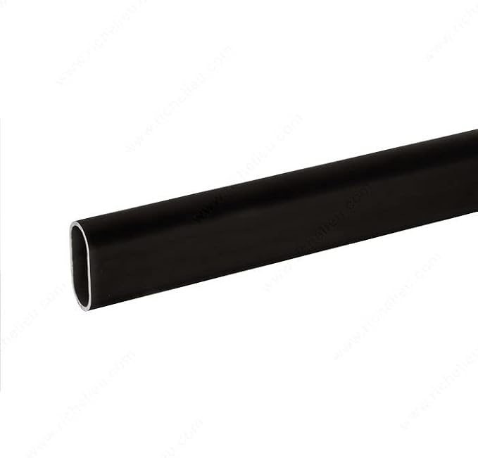 Closet Rod Kit - Oval Rod, 92 inch (2337mm) long with 6 end caps and center support. (Matte Black)