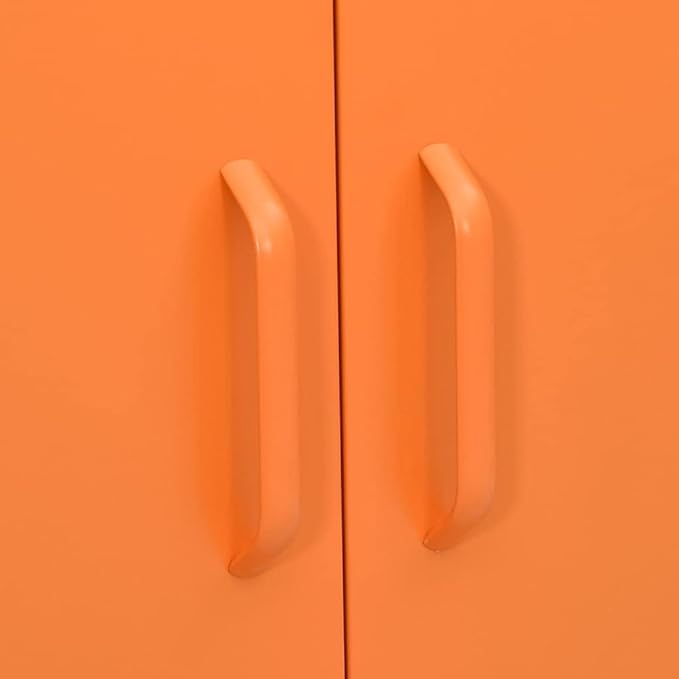 Modern Steel Storage Cabinet with 2 Drawers and Adjustable Shelves, Bright Orange Finish for Contemporary Living Room or Office Organization, Smooth Ball-Bearing Slides