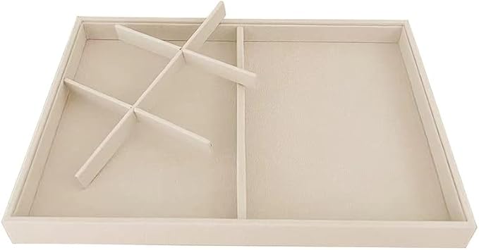 Premium Grade Beige Velvet Jewelry Organization Tray Multifunction 6 Grid Open Tray Drawer Insert Closet Divider Stackable Organizer