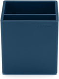 Poppin Pen Holder with 2 Compartments - Sturdy Plastic Pen Holder for Desk, Lacquer-like Finish, Writing Instrument Desk Organizer, Coordinating Office Desk Accessories (Slate Blue)