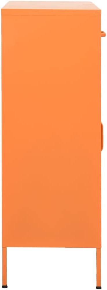 Modern Steel Storage Cabinet with 2 Drawers and Adjustable Shelves, Bright Orange Finish for Contemporary Living Room or Office Organization, Smooth Ball-Bearing Slides