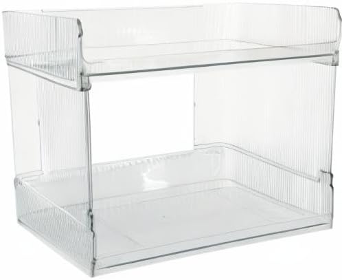 Skywin TidyFriend Stackable Plastic Storage Bins Open Front, 2-Tier Acrylic Pantry Organizer Bins With Linear Design for Kitchen, Toy Organizers and Bathroom Essentials (Clear)