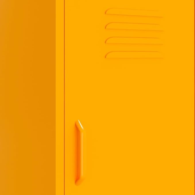Modern Mustard Yellow Steel Storage Cabinet with Adjustable Shelves, Durable Medium Cabinet for Living Room or Bedroom, Spacious Three Compartment Organizer for Books