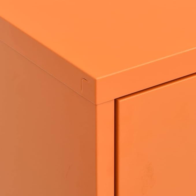 Modern Steel Storage Cabinet with 2 Drawers and Adjustable Shelves, Bright Orange Finish for Contemporary Living Room or Office Organization, Smooth Ball-Bearing Slides