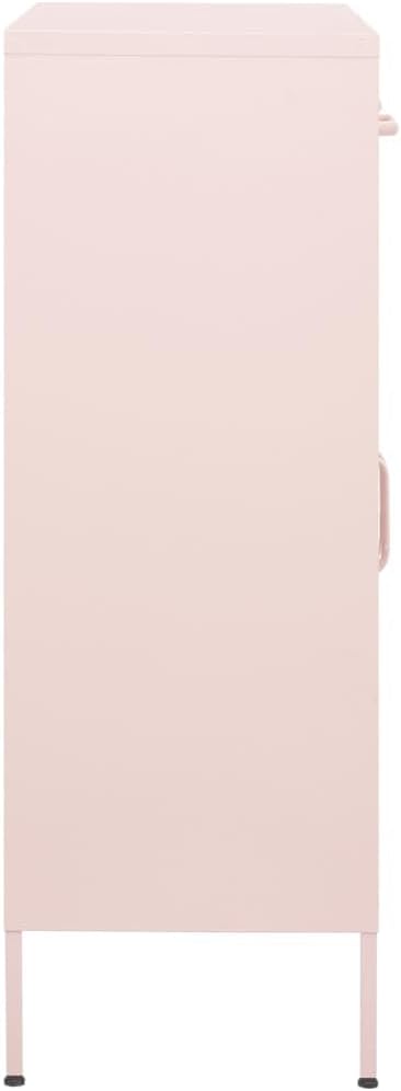 Pink Steel Storage Cabinet with Two Drawers and Adjustable Shelves, Medium Rectangular Organizer for Living Room Bedroom Office, Durable Metal Furniture with Levelers