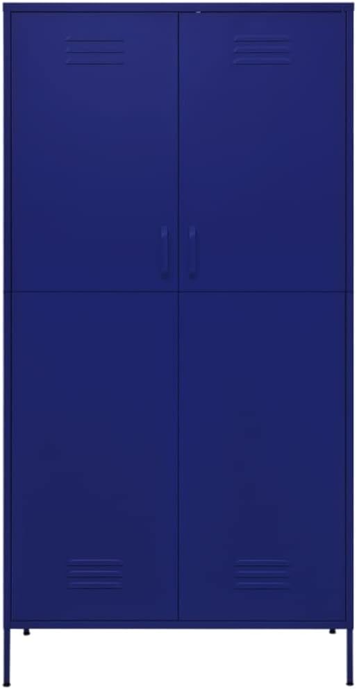 Metal Wardrobe Storage Cabinet,Employees Locker Wardrobe Industrial Steel Storage Cabinet with Hanging Rod, 4 Adjustable Shelves for Office, Garage, Home 35.4"x19.7"x70.9" Navy Blue -AA